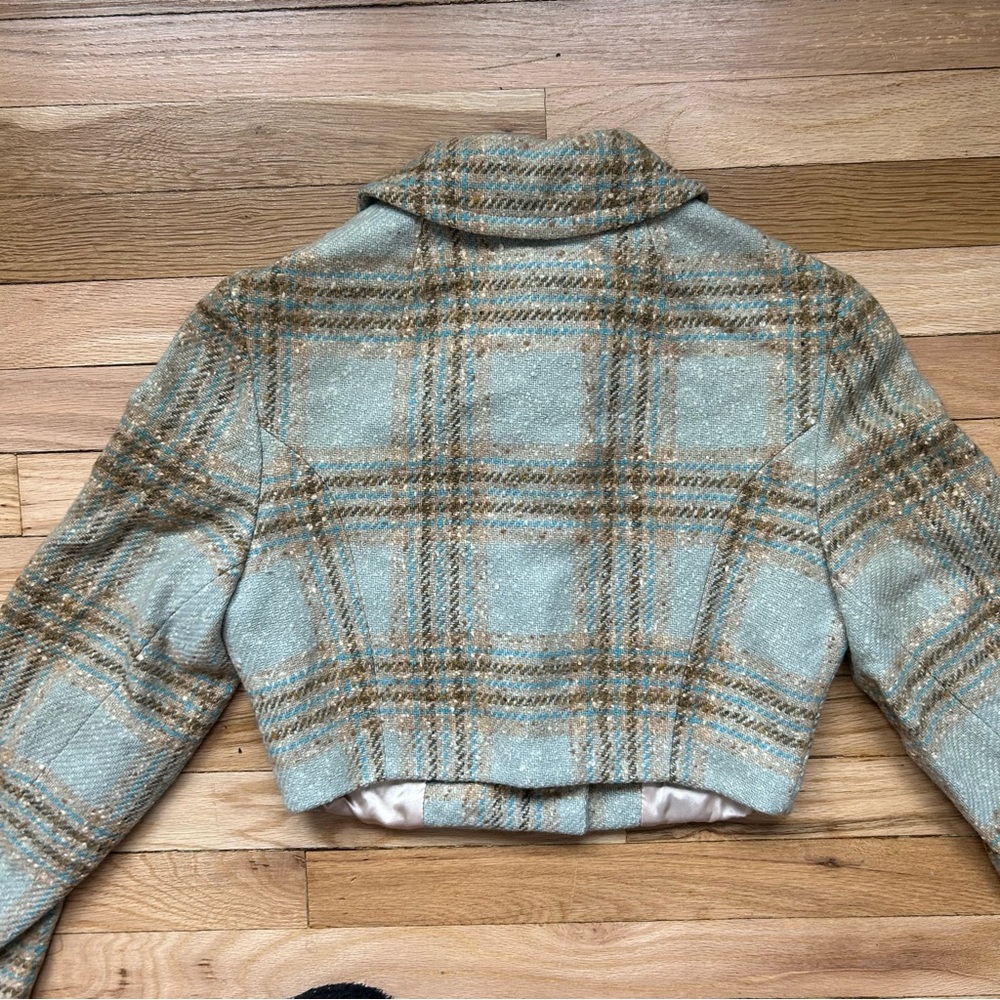VINTAGE 50s 60s Turquoise Pendleton Plaid Cropped Jacket - Picture 4 of 9